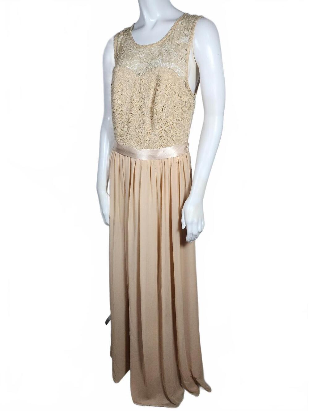 Bery Love Champagne Lace and Chiffon Evening Gown Dress Medium Wedding Guest
